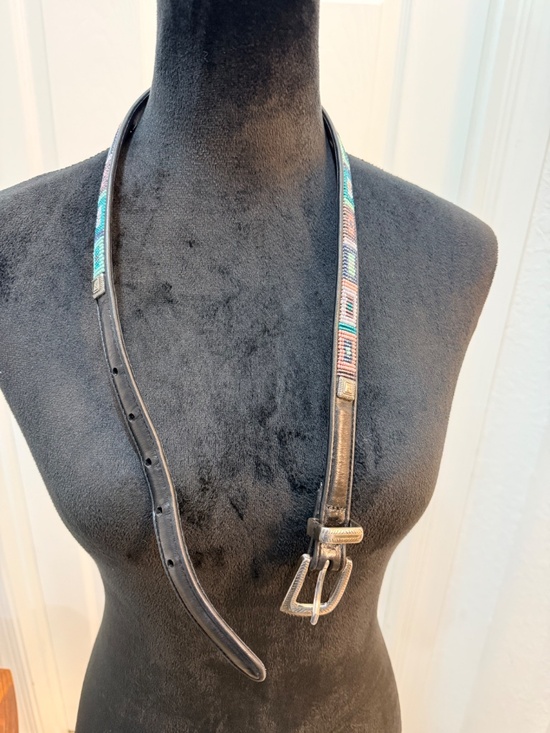 Vintage Beaded Leather Belt 7/8” Native Motif Size S 28 Boho Western main image 10
